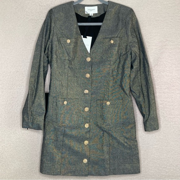 Pomander Place Coventry Metallic Keira Mini Dress-Women’s M-Gray/Gold-Preppy-NEW - Picture 3 of 10